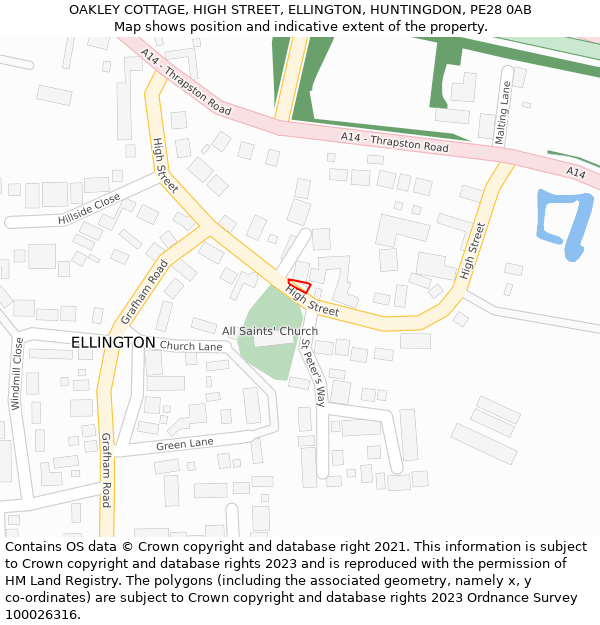 OAKLEY COTTAGE, HIGH STREET, ELLINGTON, HUNTINGDON, PE28 0AB: Location map and indicative extent of plot