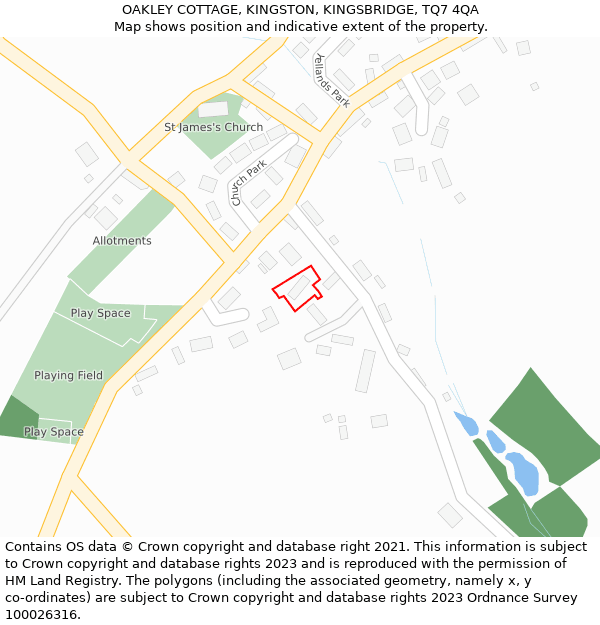 OAKLEY COTTAGE, KINGSTON, KINGSBRIDGE, TQ7 4QA: Location map and indicative extent of plot