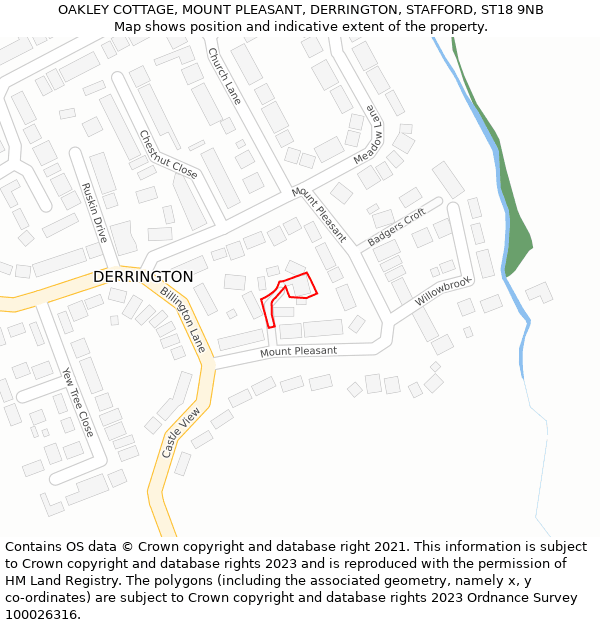 OAKLEY COTTAGE, MOUNT PLEASANT, DERRINGTON, STAFFORD, ST18 9NB: Location map and indicative extent of plot