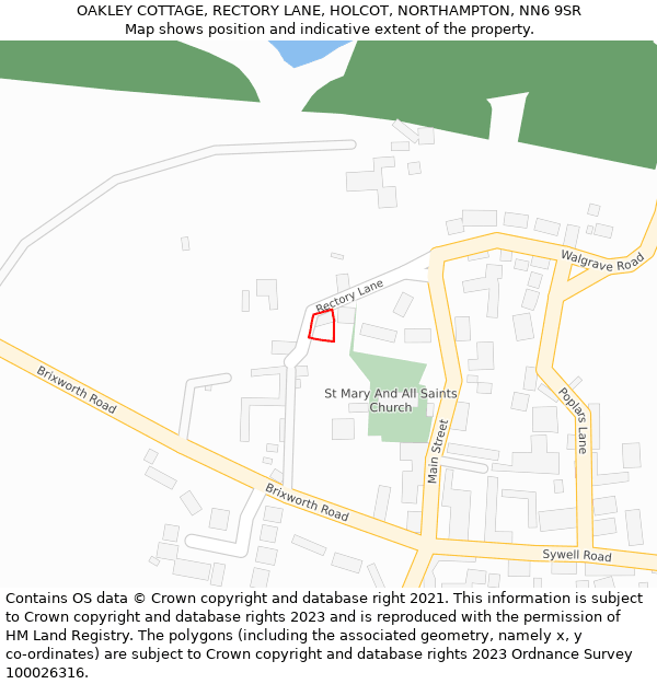 OAKLEY COTTAGE, RECTORY LANE, HOLCOT, NORTHAMPTON, NN6 9SR: Location map and indicative extent of plot