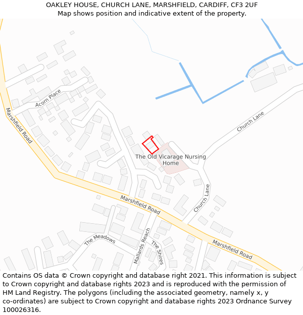 OAKLEY HOUSE, CHURCH LANE, MARSHFIELD, CARDIFF, CF3 2UF: Location map and indicative extent of plot