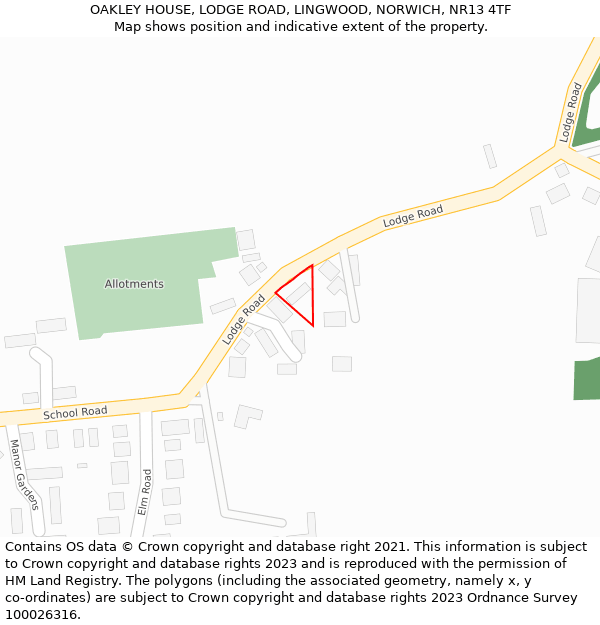 OAKLEY HOUSE, LODGE ROAD, LINGWOOD, NORWICH, NR13 4TF: Location map and indicative extent of plot