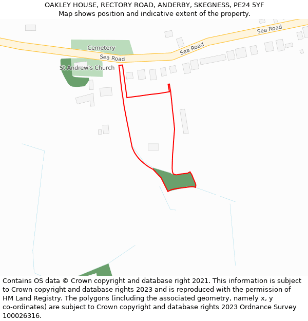 OAKLEY HOUSE, RECTORY ROAD, ANDERBY, SKEGNESS, PE24 5YF: Location map and indicative extent of plot