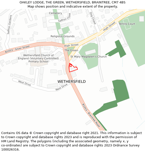 OAKLEY LODGE, THE GREEN, WETHERSFIELD, BRAINTREE, CM7 4BS: Location map and indicative extent of plot