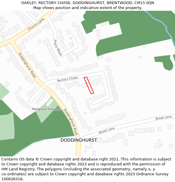 OAKLEY, RECTORY CHASE, DODDINGHURST, BRENTWOOD, CM15 0QN: Location map and indicative extent of plot