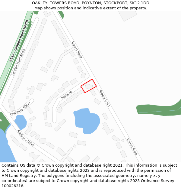 OAKLEY, TOWERS ROAD, POYNTON, STOCKPORT, SK12 1DD: Location map and indicative extent of plot