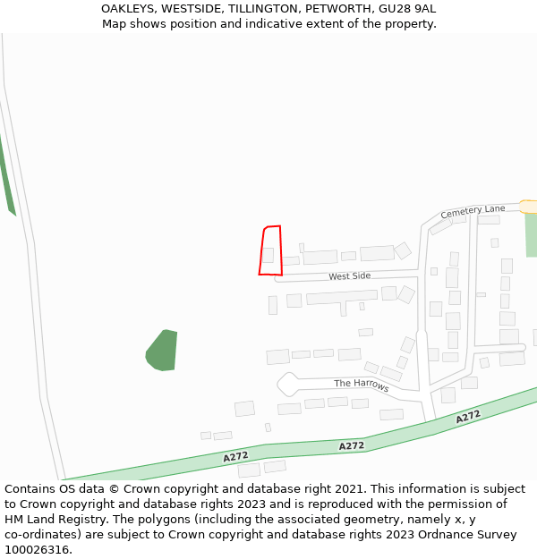 OAKLEYS, WESTSIDE, TILLINGTON, PETWORTH, GU28 9AL: Location map and indicative extent of plot