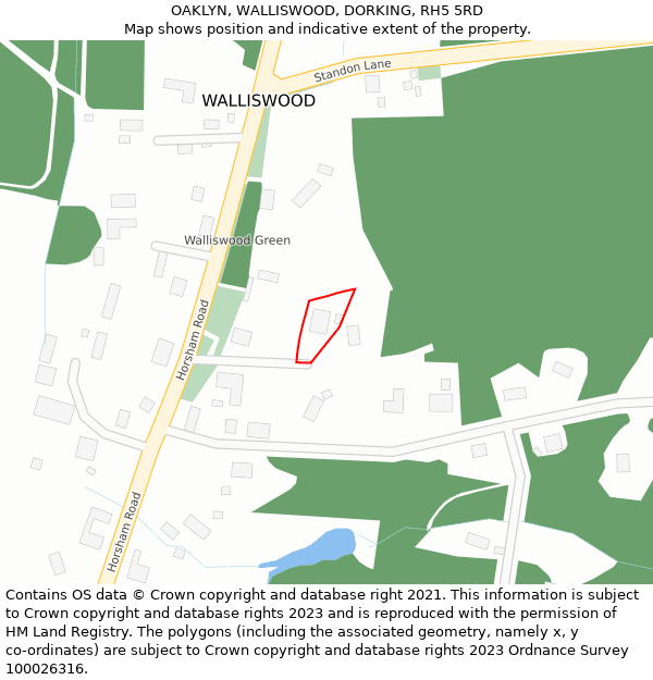 OAKLYN, WALLISWOOD, DORKING, RH5 5RD: Location map and indicative extent of plot
