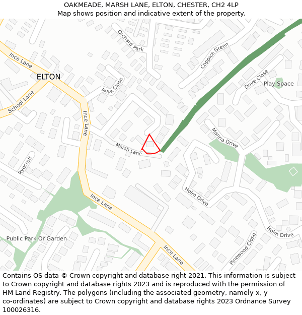 OAKMEADE, MARSH LANE, ELTON, CHESTER, CH2 4LP: Location map and indicative extent of plot