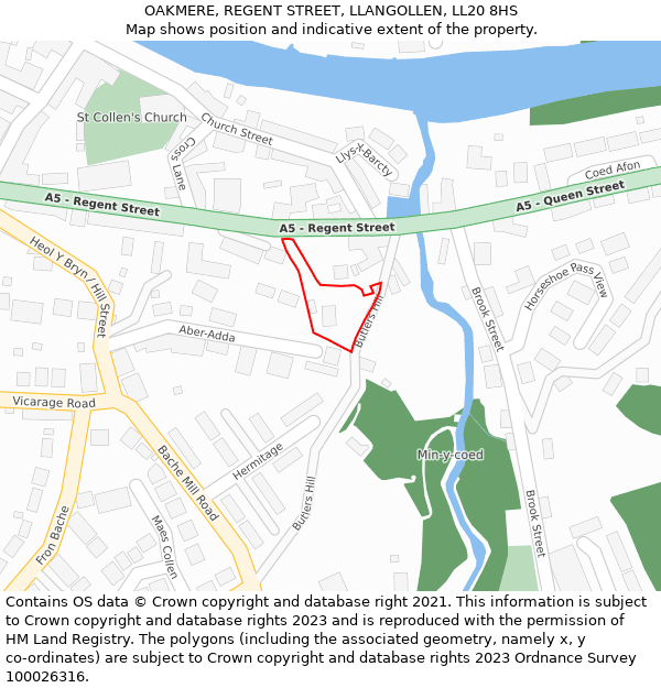 OAKMERE, REGENT STREET, LLANGOLLEN, LL20 8HS: Location map and indicative extent of plot