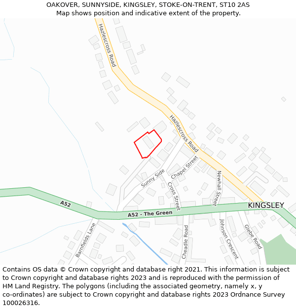 OAKOVER, SUNNYSIDE, KINGSLEY, STOKE-ON-TRENT, ST10 2AS: Location map and indicative extent of plot