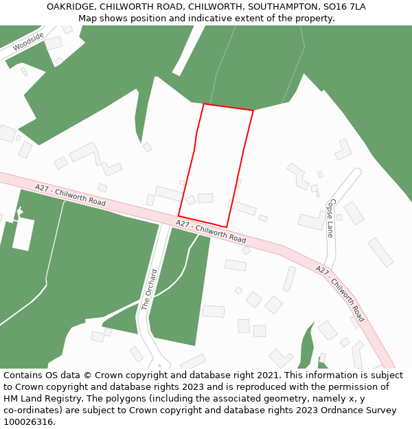 OAKRIDGE, CHILWORTH ROAD, CHILWORTH, SOUTHAMPTON, SO16 7LA: Location map and indicative extent of plot