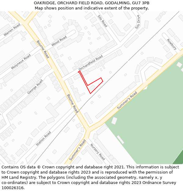 OAKRIDGE, ORCHARD FIELD ROAD, GODALMING, GU7 3PB: Location map and indicative extent of plot