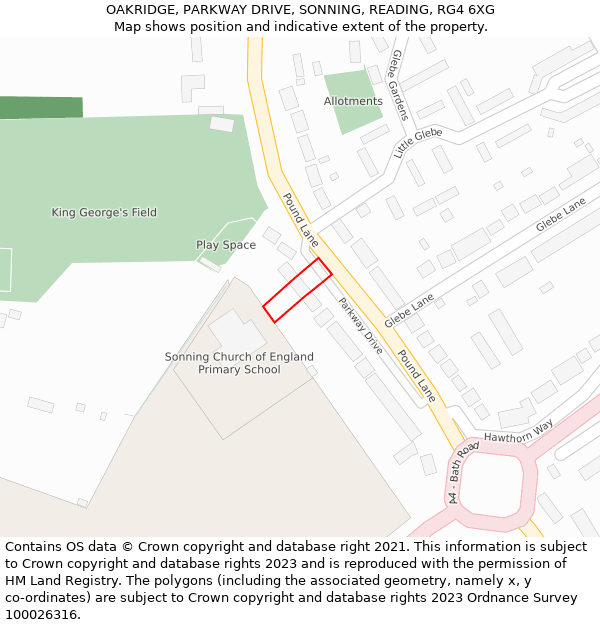 OAKRIDGE, PARKWAY DRIVE, SONNING, READING, RG4 6XG: Location map and indicative extent of plot