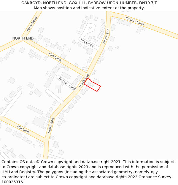 OAKROYD, NORTH END, GOXHILL, BARROW-UPON-HUMBER, DN19 7JT: Location map and indicative extent of plot