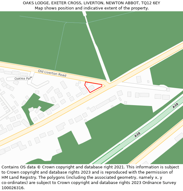 OAKS LODGE, EXETER CROSS, LIVERTON, NEWTON ABBOT, TQ12 6EY: Location map and indicative extent of plot