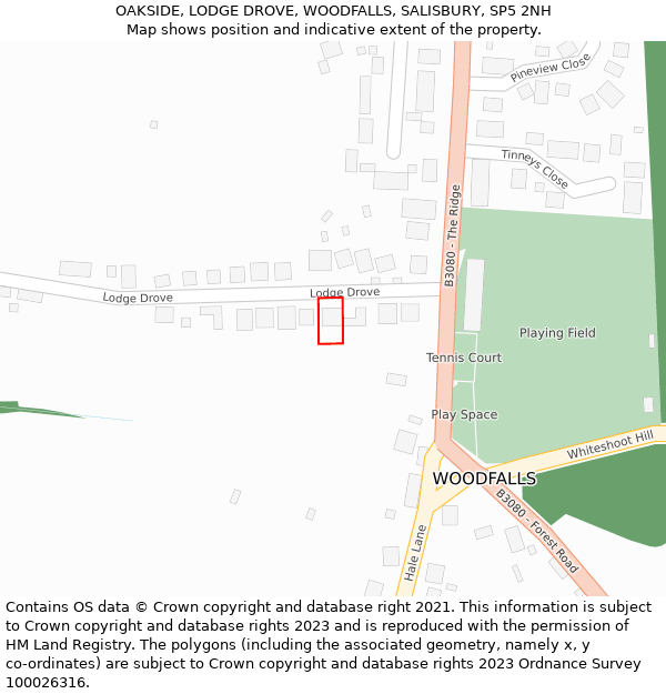 OAKSIDE, LODGE DROVE, WOODFALLS, SALISBURY, SP5 2NH: Location map and indicative extent of plot