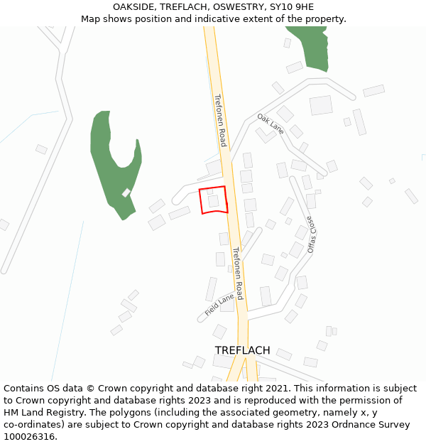 OAKSIDE, TREFLACH, OSWESTRY, SY10 9HE: Location map and indicative extent of plot