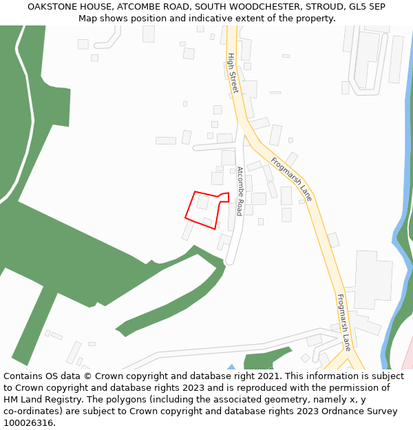 OAKSTONE HOUSE, ATCOMBE ROAD, SOUTH WOODCHESTER, STROUD, GL5 5EP: Location map and indicative extent of plot