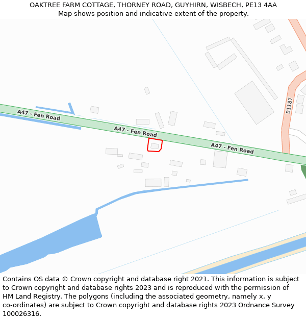 OAKTREE FARM COTTAGE, THORNEY ROAD, GUYHIRN, WISBECH, PE13 4AA: Location map and indicative extent of plot