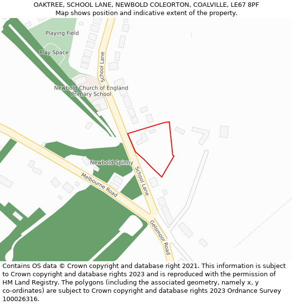 OAKTREE, SCHOOL LANE, NEWBOLD COLEORTON, COALVILLE, LE67 8PF: Location map and indicative extent of plot