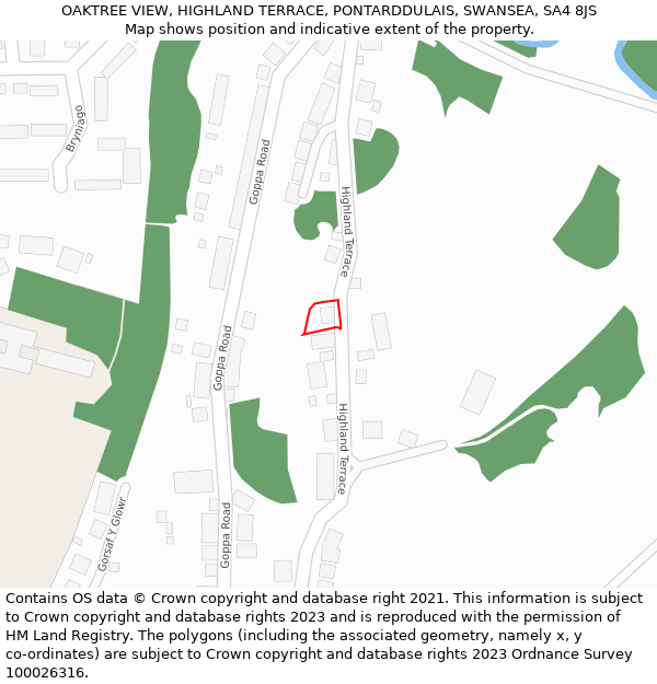 OAKTREE VIEW, HIGHLAND TERRACE, PONTARDDULAIS, SWANSEA, SA4 8JS: Location map and indicative extent of plot