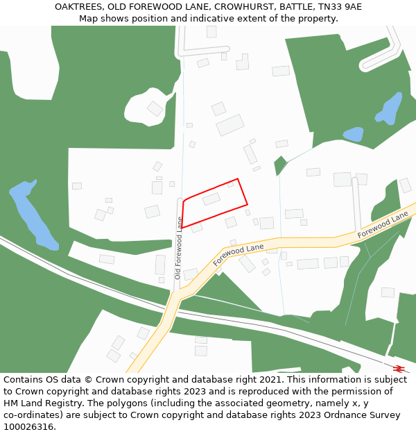 OAKTREES, OLD FOREWOOD LANE, CROWHURST, BATTLE, TN33 9AE: Location map and indicative extent of plot