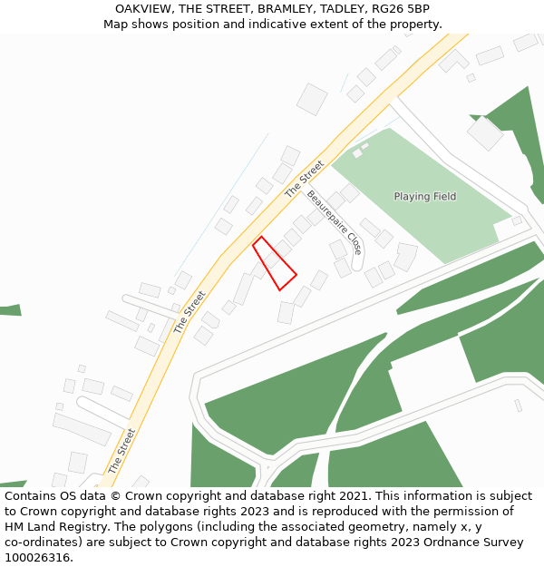 OAKVIEW, THE STREET, BRAMLEY, TADLEY, RG26 5BP: Location map and indicative extent of plot