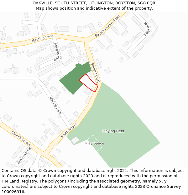 OAKVILLE, SOUTH STREET, LITLINGTON, ROYSTON, SG8 0QR: Location map and indicative extent of plot