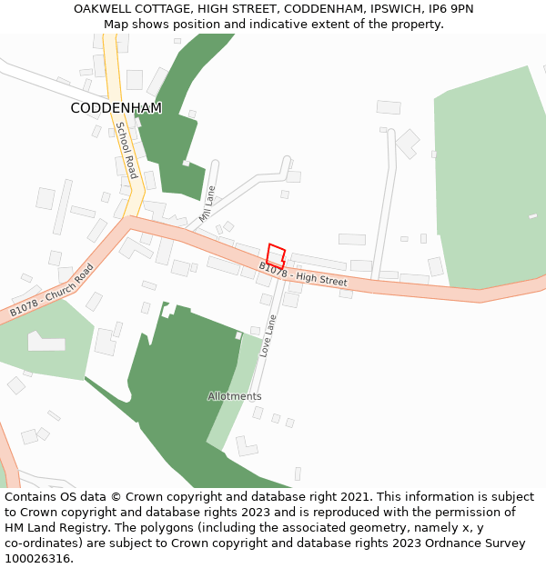 OAKWELL COTTAGE, HIGH STREET, CODDENHAM, IPSWICH, IP6 9PN: Location map and indicative extent of plot