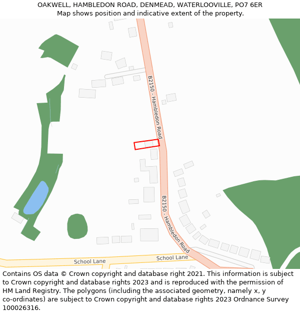 OAKWELL, HAMBLEDON ROAD, DENMEAD, WATERLOOVILLE, PO7 6ER: Location map and indicative extent of plot