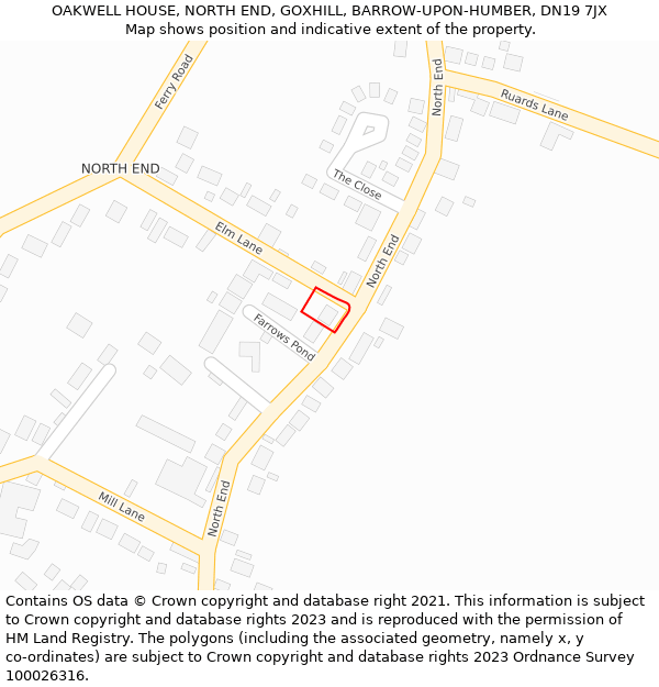 OAKWELL HOUSE, NORTH END, GOXHILL, BARROW-UPON-HUMBER, DN19 7JX: Location map and indicative extent of plot