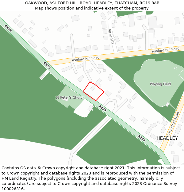 OAKWOOD, ASHFORD HILL ROAD, HEADLEY, THATCHAM, RG19 8AB: Location map and indicative extent of plot