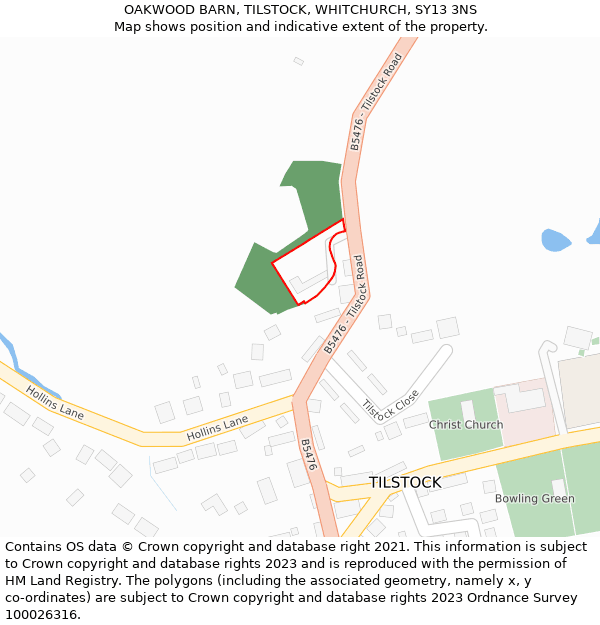 OAKWOOD BARN, TILSTOCK, WHITCHURCH, SY13 3NS: Location map and indicative extent of plot
