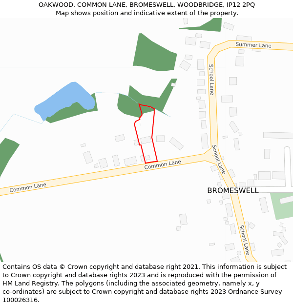 OAKWOOD, COMMON LANE, BROMESWELL, WOODBRIDGE, IP12 2PQ: Location map and indicative extent of plot