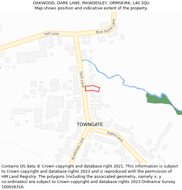 OAKWOOD, DARK LANE, MAWDESLEY, ORMSKIRK, L40 2QU: Location map and indicative extent of plot