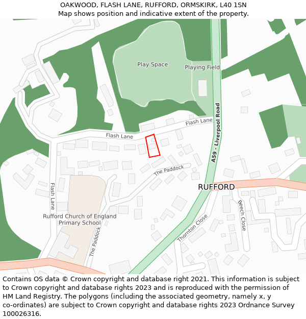 OAKWOOD, FLASH LANE, RUFFORD, ORMSKIRK, L40 1SN: Location map and indicative extent of plot