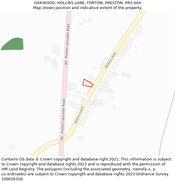 OAKWOOD, HOLLINS LANE, FORTON, PRESTON, PR3 0AA: Location map and indicative extent of plot
