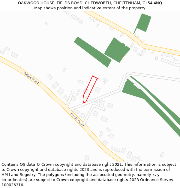 OAKWOOD HOUSE, FIELDS ROAD, CHEDWORTH, CHELTENHAM, GL54 4NQ: Location map and indicative extent of plot