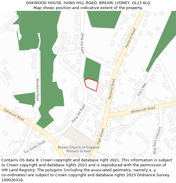 OAKWOOD HOUSE, HANG HILL ROAD, BREAM, LYDNEY, GL15 6LQ: Location map and indicative extent of plot