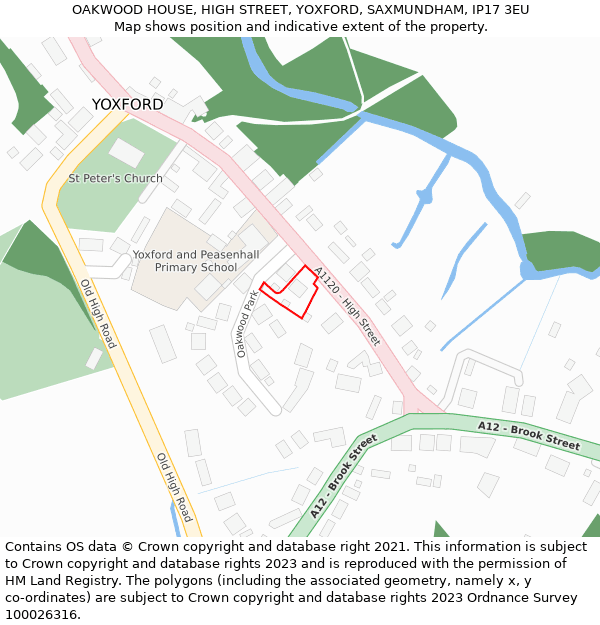 OAKWOOD HOUSE, HIGH STREET, YOXFORD, SAXMUNDHAM, IP17 3EU: Location map and indicative extent of plot