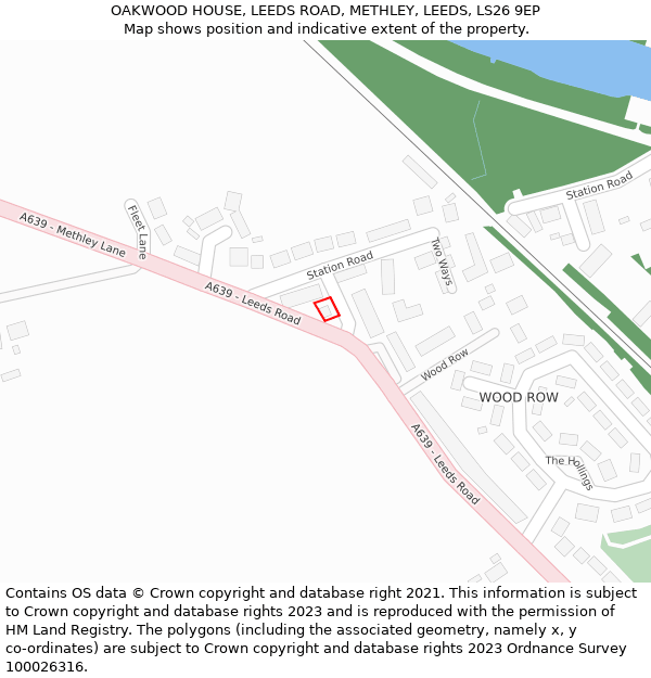 OAKWOOD HOUSE, LEEDS ROAD, METHLEY, LEEDS, LS26 9EP: Location map and indicative extent of plot