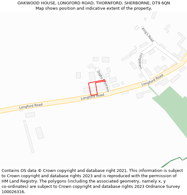 OAKWOOD HOUSE, LONGFORD ROAD, THORNFORD, SHERBORNE, DT9 6QN: Location map and indicative extent of plot