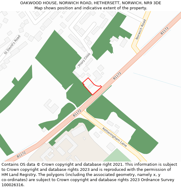 OAKWOOD HOUSE, NORWICH ROAD, HETHERSETT, NORWICH, NR9 3DE: Location map and indicative extent of plot