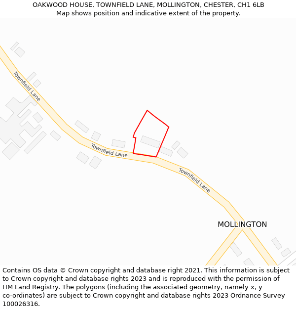 OAKWOOD HOUSE, TOWNFIELD LANE, MOLLINGTON, CHESTER, CH1 6LB: Location map and indicative extent of plot