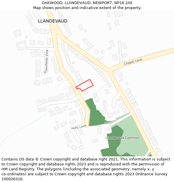 OAKWOOD, LLANDEVAUD, NEWPORT, NP18 2AE: Location map and indicative extent of plot
