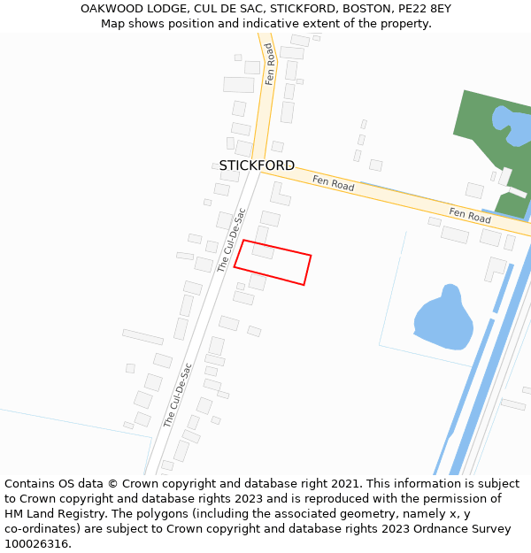 OAKWOOD LODGE, CUL DE SAC, STICKFORD, BOSTON, PE22 8EY: Location map and indicative extent of plot