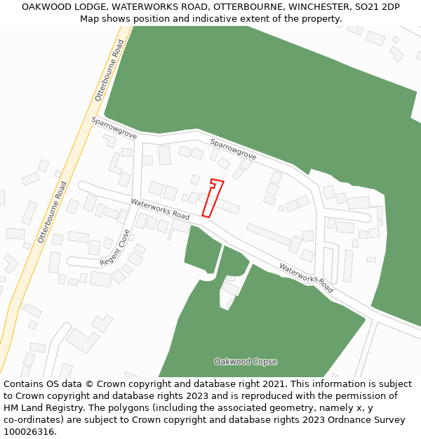 OAKWOOD LODGE, WATERWORKS ROAD, OTTERBOURNE, WINCHESTER, SO21 2DP: Location map and indicative extent of plot