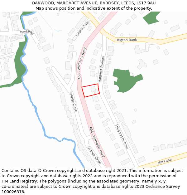 OAKWOOD, MARGARET AVENUE, BARDSEY, LEEDS, LS17 9AU: Location map and indicative extent of plot