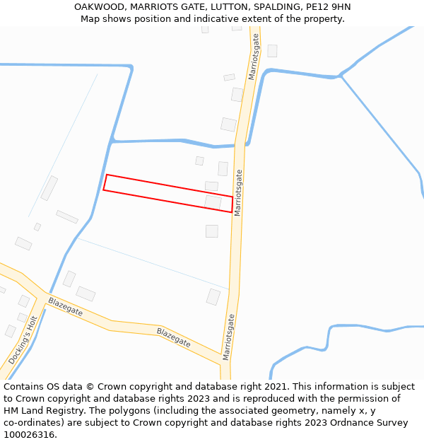 OAKWOOD, MARRIOTS GATE, LUTTON, SPALDING, PE12 9HN: Location map and indicative extent of plot